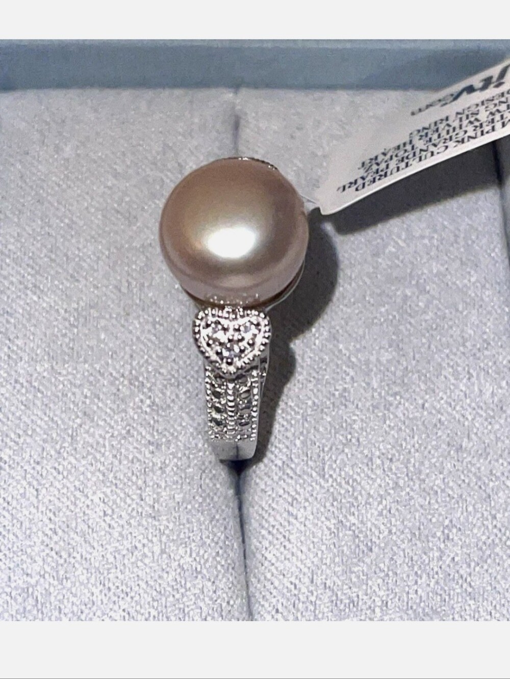 JTV Pink Pearl & White Topaz Sterling Ring Sz 9 LUC Lucas Lambeth Design